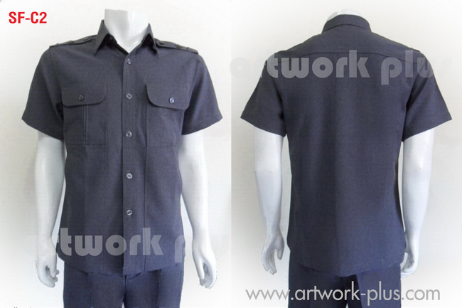 เสื้อพนักงานขับรถ, เสื้อพนักงานแขนสั้น, แบบเสื้อซาฟารี, ชุดซาฟารีสีเขียว, เสื้อเชิ้ตทำงาน, เสื้อพนักงานสีเทาเขียว, Uniform, Work Shirt,SF-C2